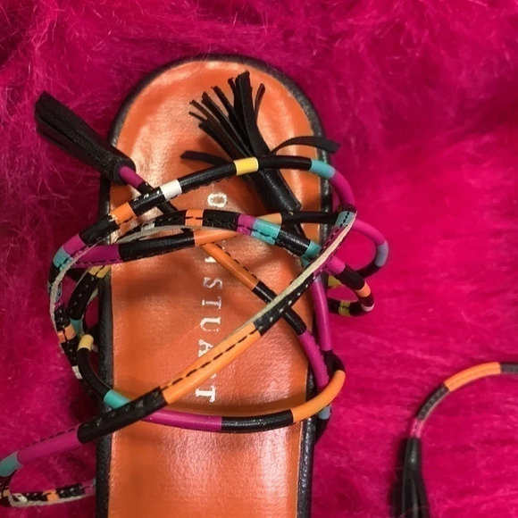 "Size 9 Colin Stuart Lace-Up Leather Strap Sandals: Black Multi-Color - Trendy - Picture 5 of 12